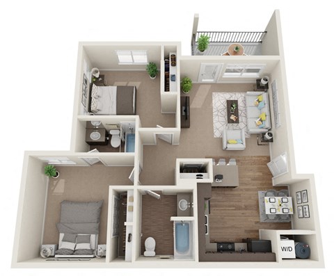Floor plan for 2 beds, 2 baths, 1170 sqft